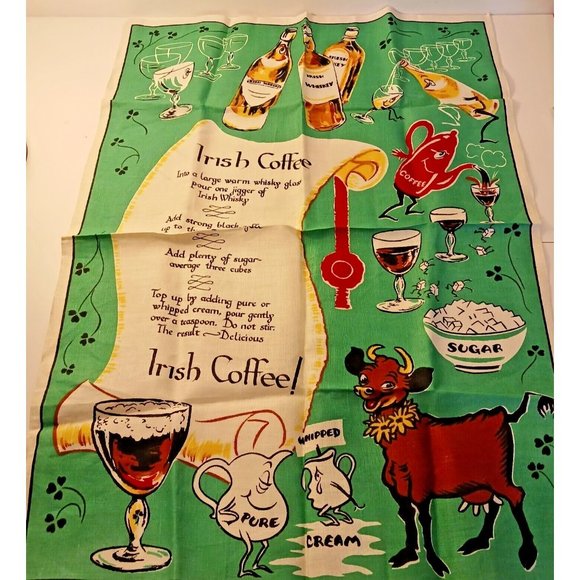 Vintage Irish All Pure Linen Tea Towel Irish Coffee Recipe Fast Colours Not Used - Picture 6 of 9